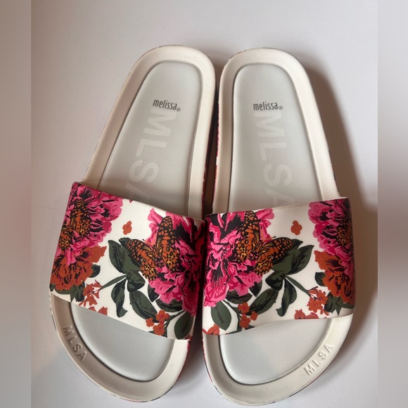 Melissa Shoes - Melissa Women's Floral Slide Sandals - Pink and Cream